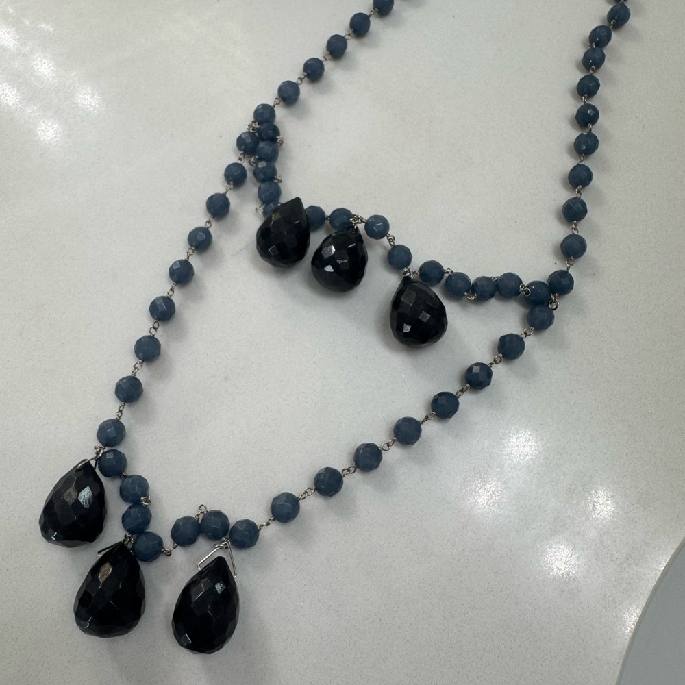 Chan Luu Blue Beaded Necklace with Teardrop Accents